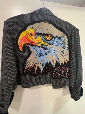 United States of Lala Tweed Cropped Blazer 

Gray Plaid Cropped Jacket with Bold